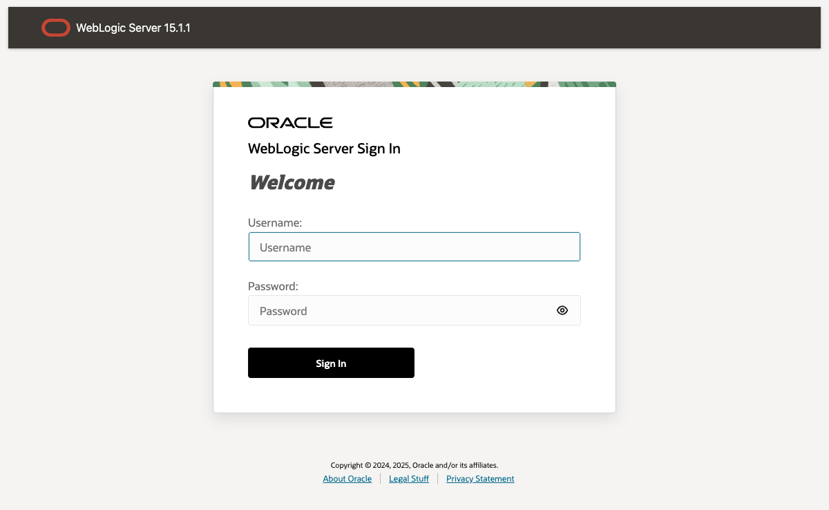 WebLogic 15c Sign In Page