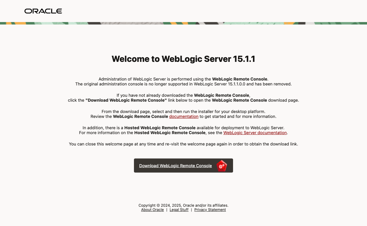 WebLogic 15c Welcome Page