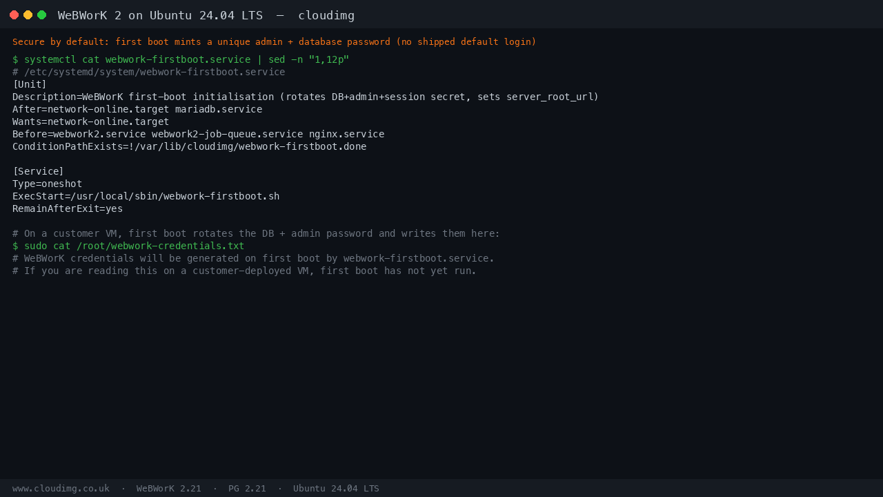 Per-VM credentials generated at first boot