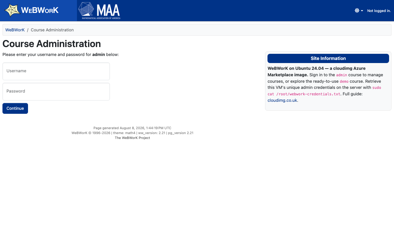 WeBWorK sign-in page