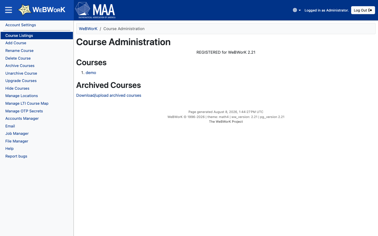 WeBWorK Course Administration console