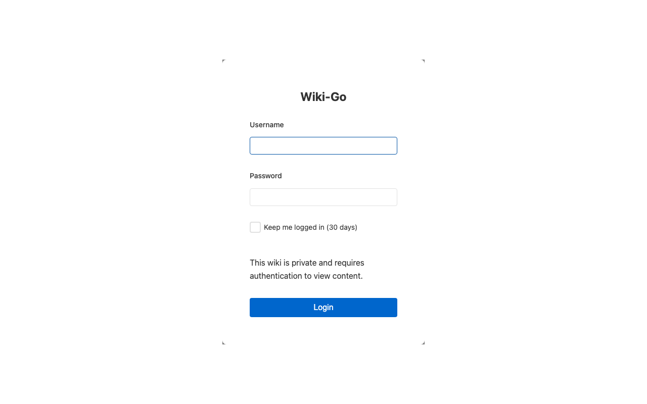 The Wiki-Go sign-in page with the username and password fields