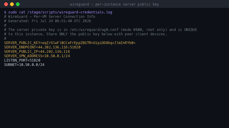 Per-instance server key, none baked