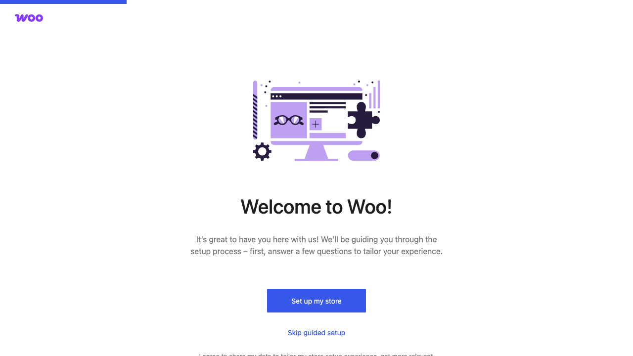 The WooCommerce store setup wizard on first run