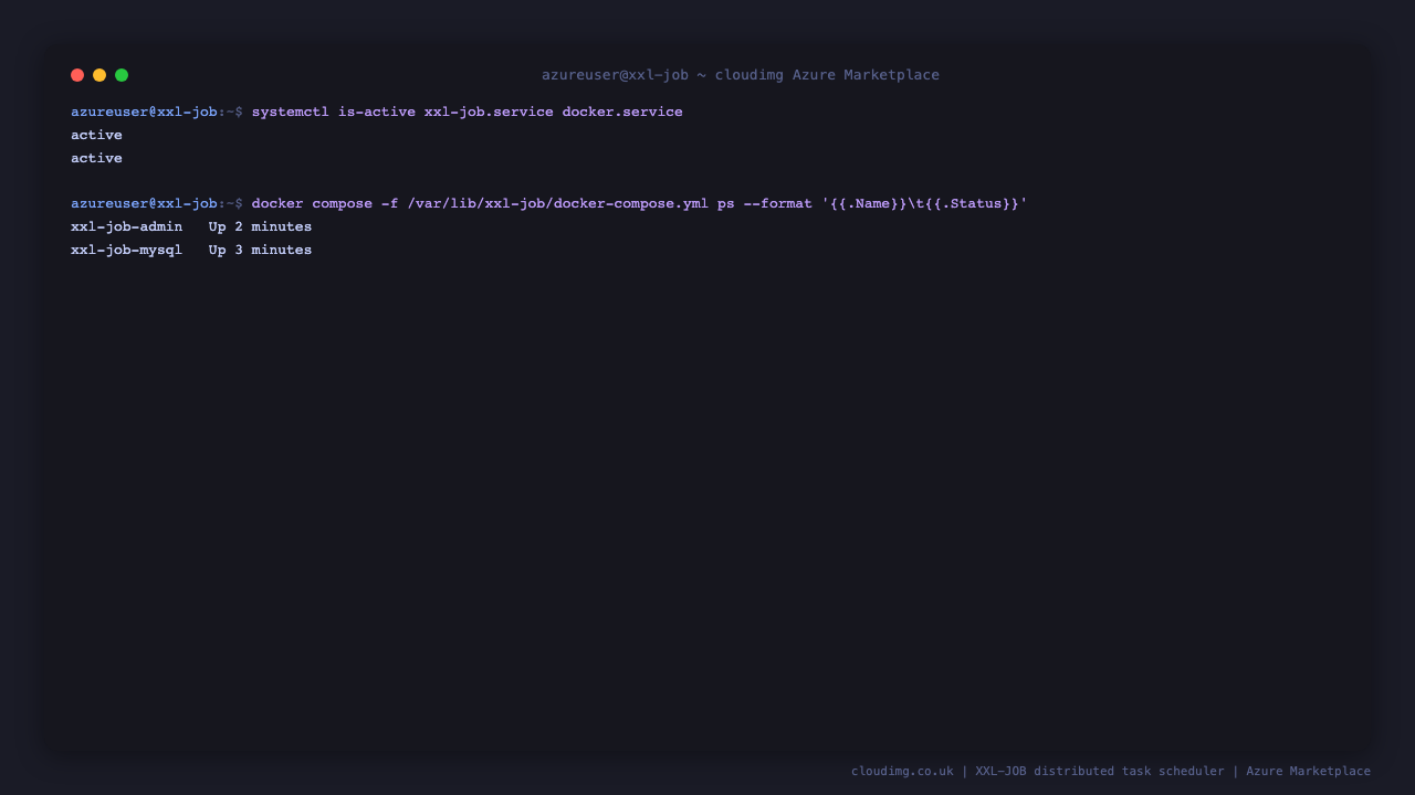 XXL-JOB systemd unit active and both containers running
