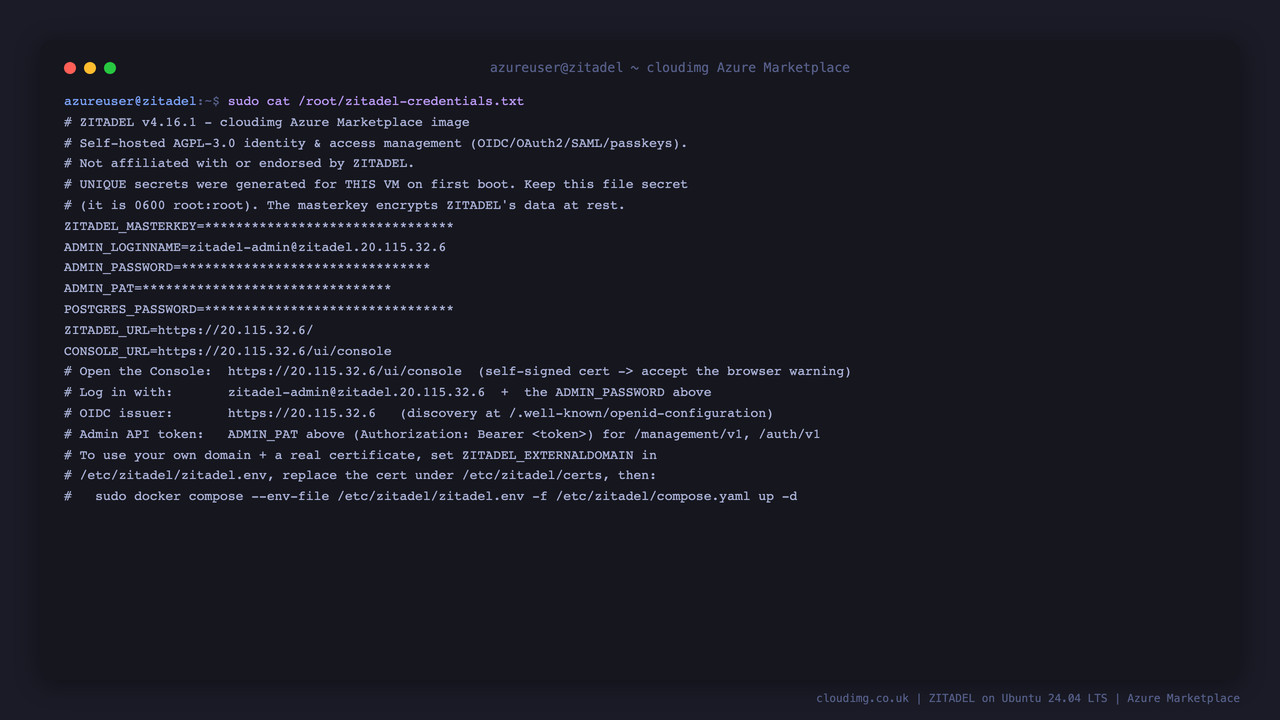 The per VM access notes, with the masterkey, admin password, API token and database password masked