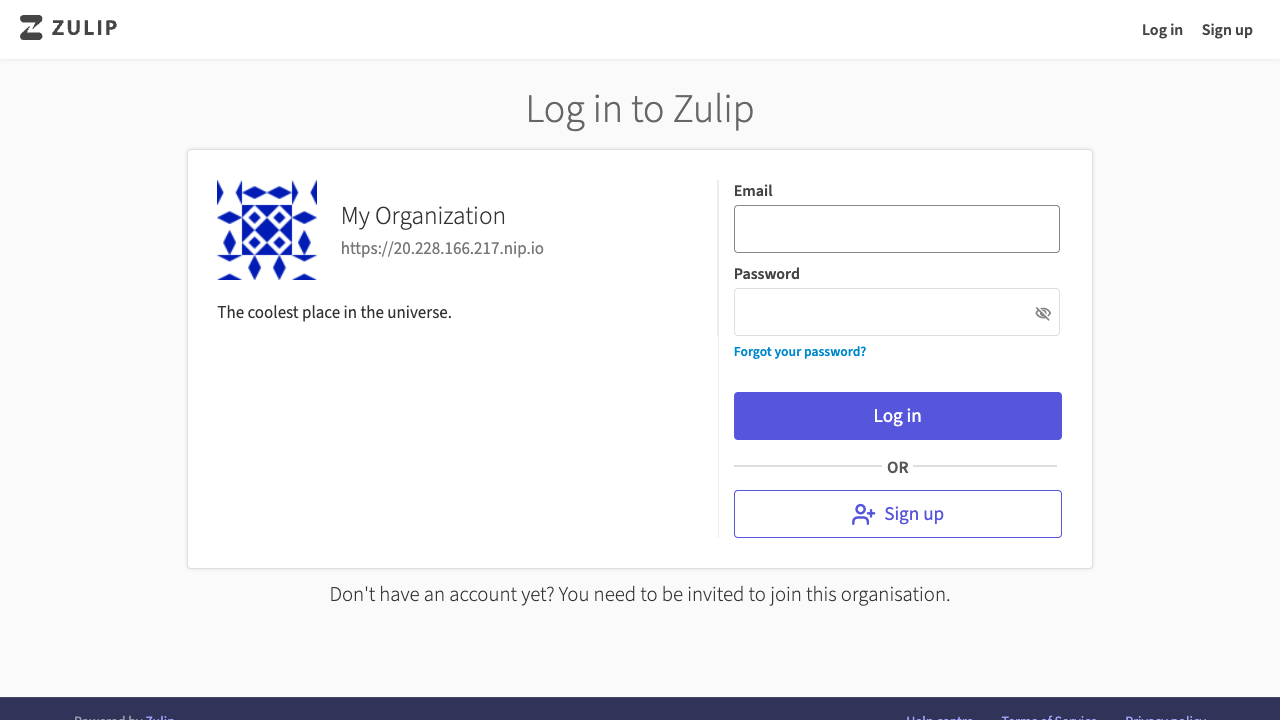 Zulip sign-in page