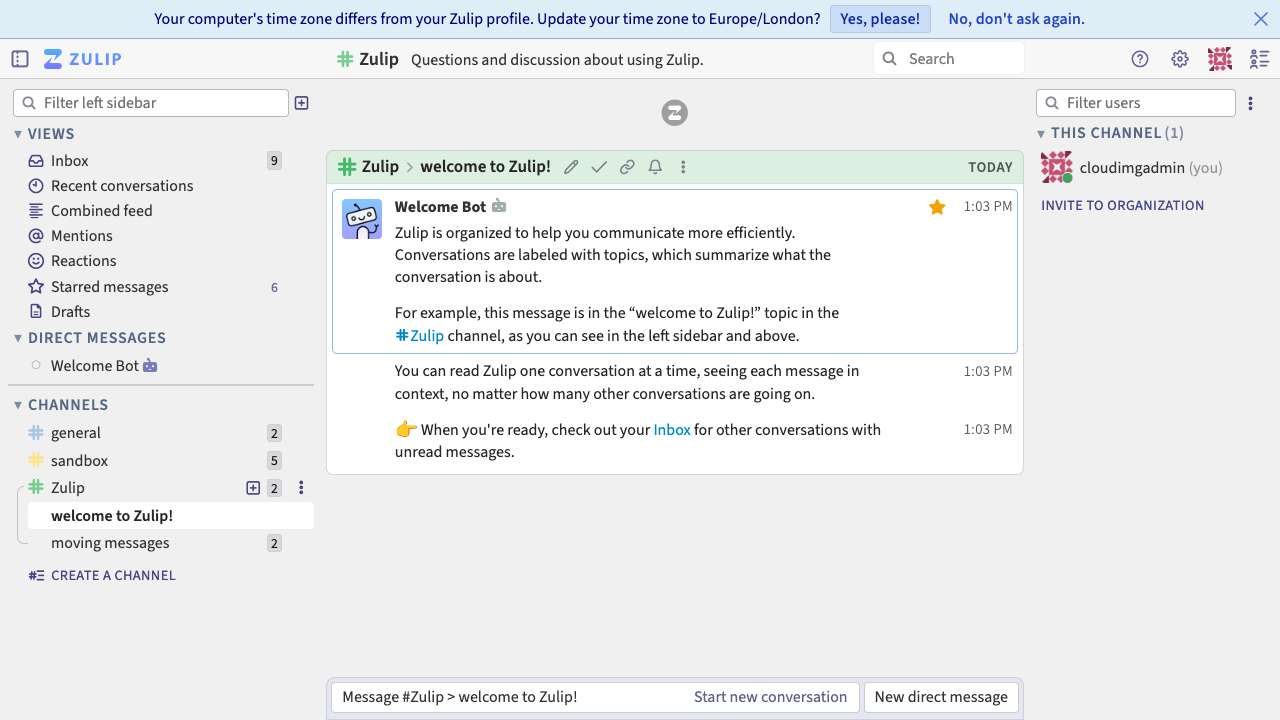 Zulip threaded message view