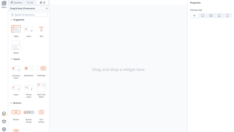 The visual app builder canvas