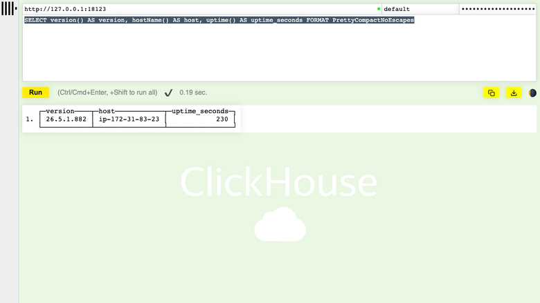 clickhouse-client query session