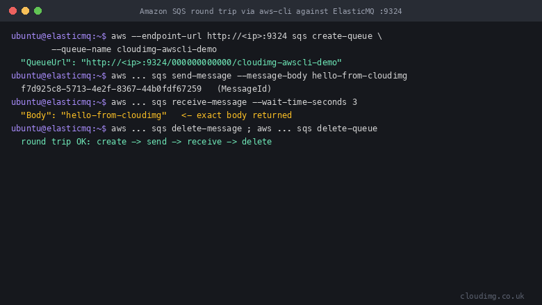 Amazon SQS round trip via aws-cli