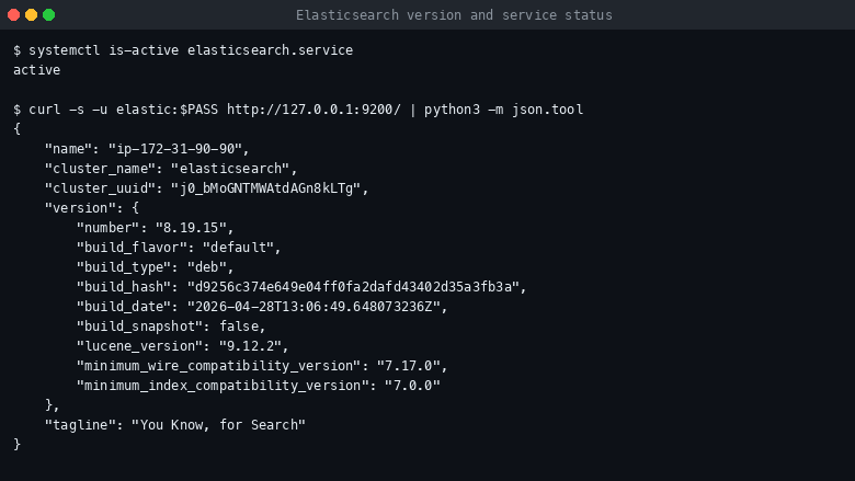 Elasticsearch version and service status