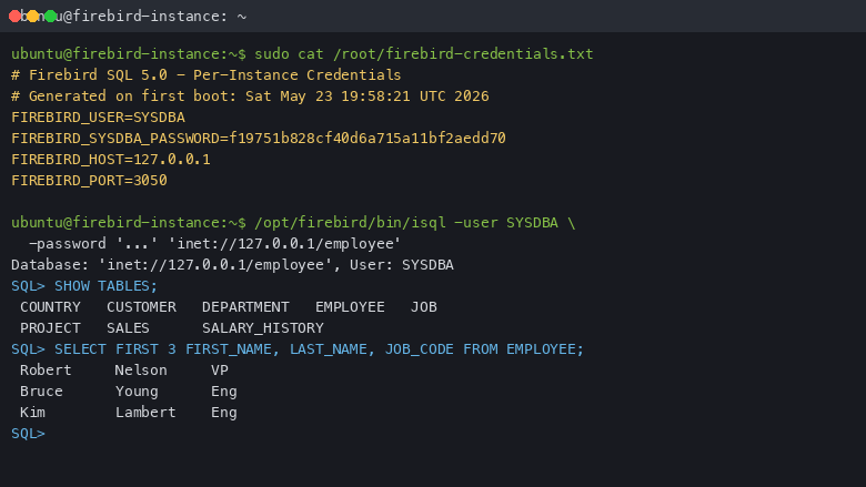 isql shell session