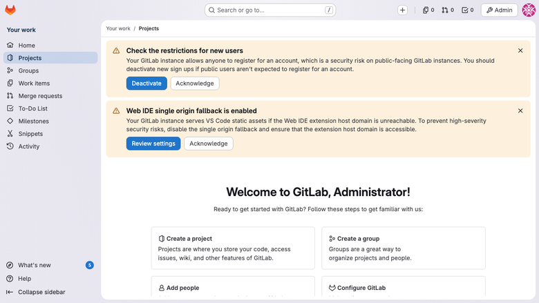GitLab dashboard