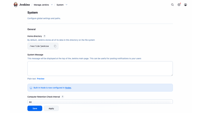 Manage Jenkins system page