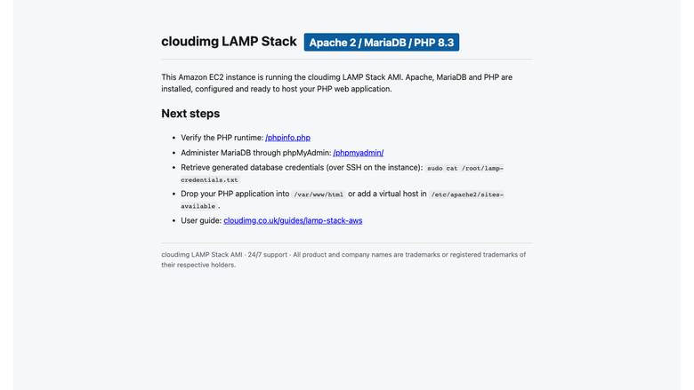 LAMP welcome page