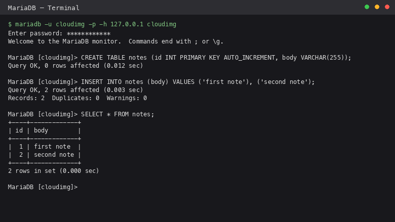Creating a table and inserting rows