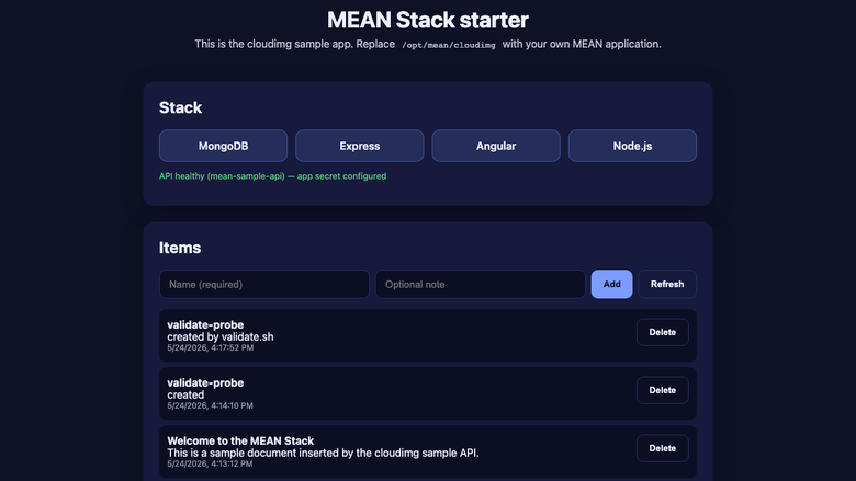 MEAN sample welcome page