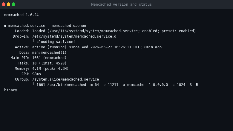 Memcached version and service status