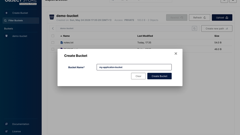 Create bucket dialog