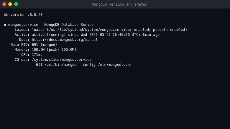 MongoDB version and service status