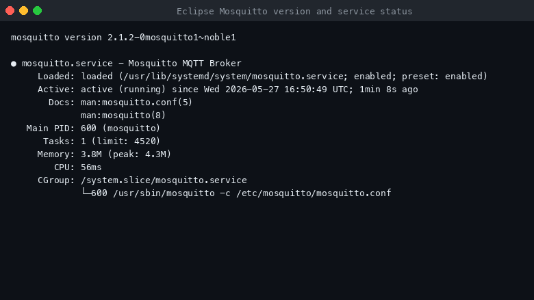 Eclipse Mosquitto version and service status