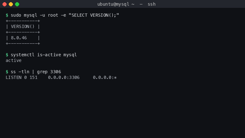 MySQL server version and status