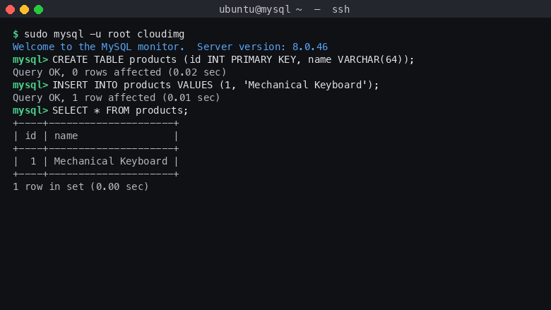 SQL round trip on the cloudimg database