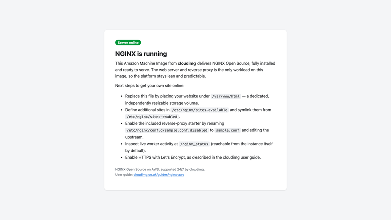 Default landing page in browser