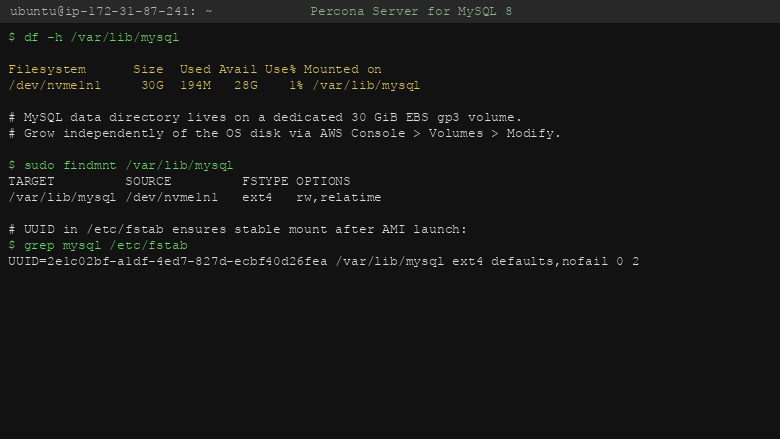 Dedicated MySQL data volume