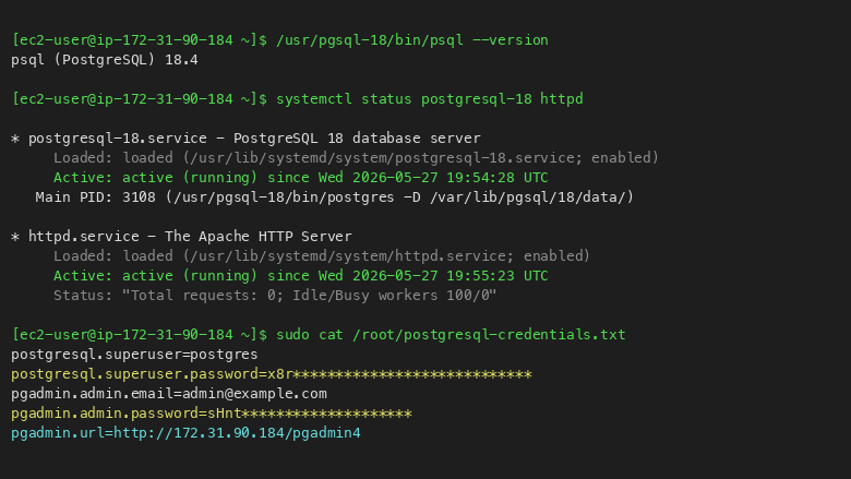PostgreSQL service status