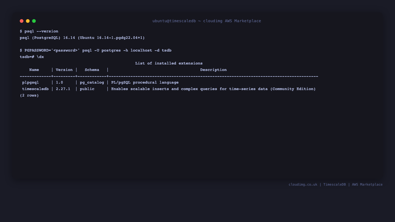 psql version and extensions